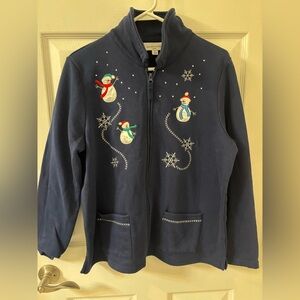 Christmas/ Snowman Navy Sweatshirt with‎ rhinestones